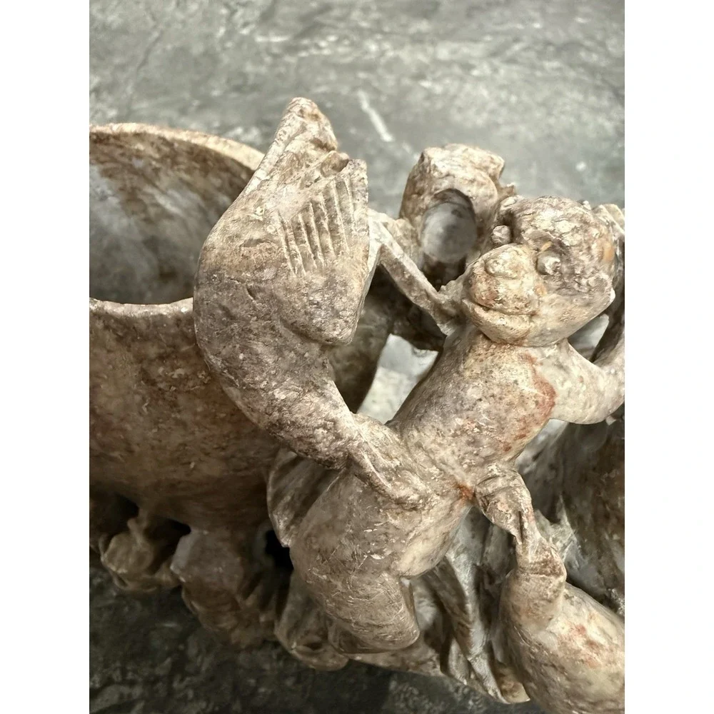 Monkey Brush Pot Art Vintage Chinese Dark‎ Soapstone Hand Carved
